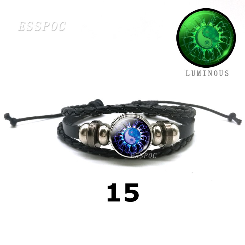 YinYang potins en cuir noir Bracelet lumineux rétro Tai Chi Kung Fu Logo bouton pression Bracelet hommes et femmes bijoux accessoires: 15
