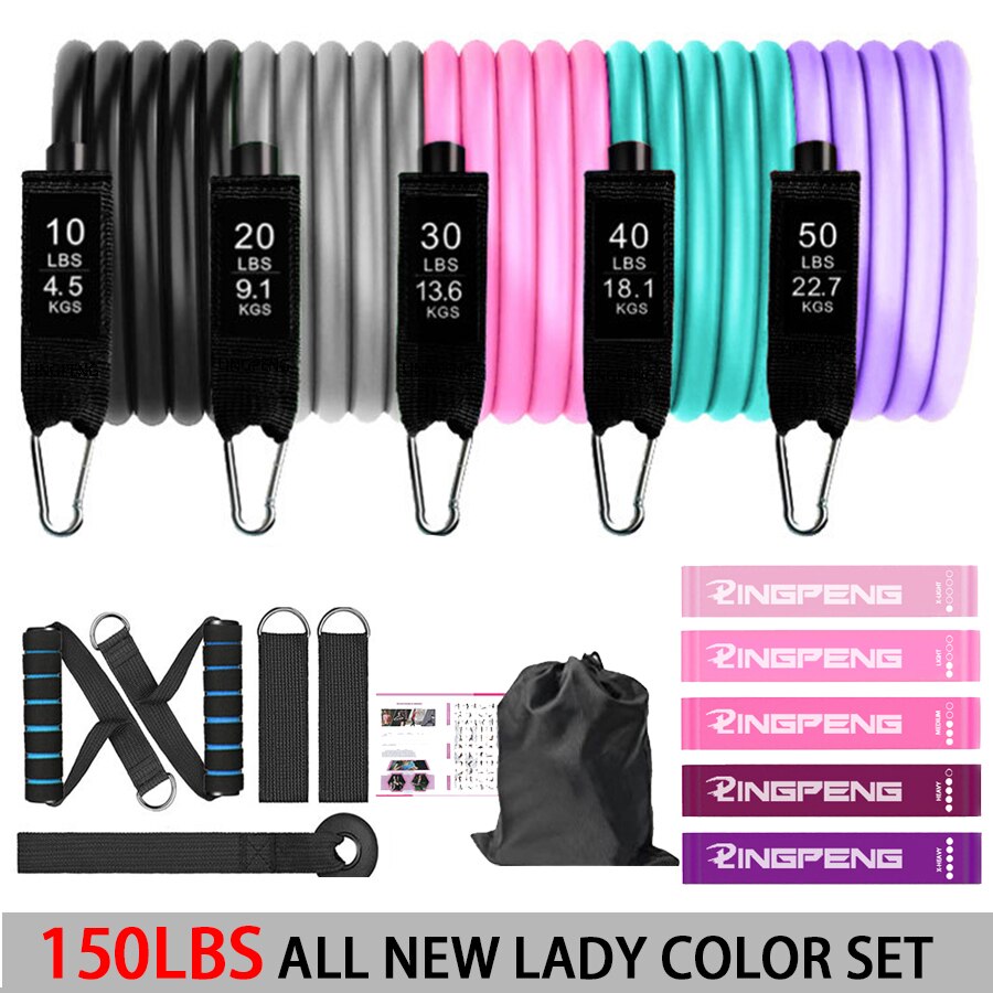 5 Stackable Exercise Bands with Handles 5 Resistance Loop Bands for Resistance Training Physical Therapy Home Workouts: 150LBS LADY SET