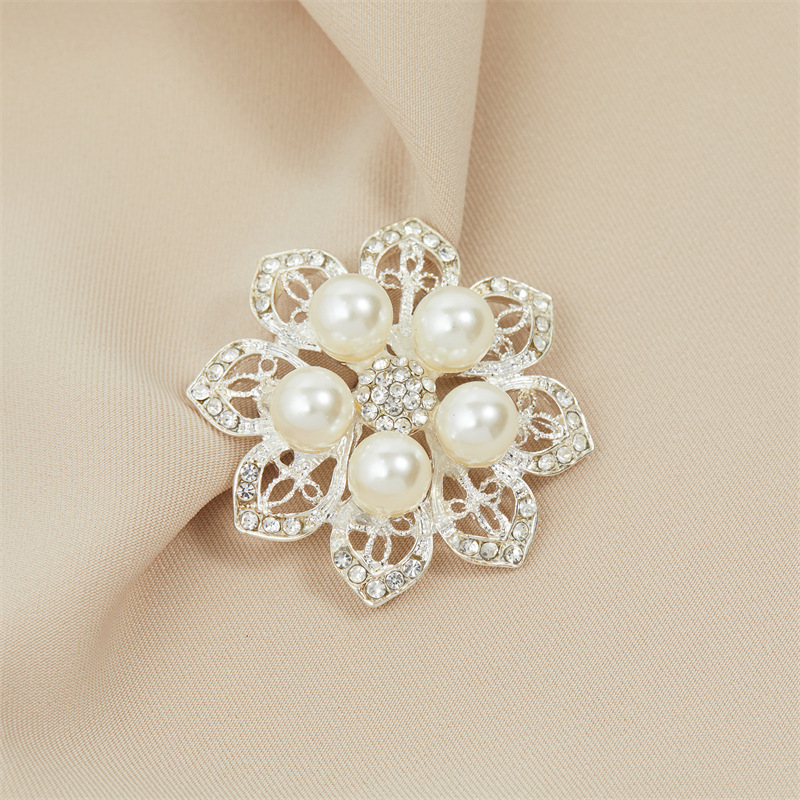 Nuevos broches brillantes de flores de sol para mujer, broche de lujo con perlas grandes y diamantes de imitación, alfileres, joyería, accesorios para traje, de boda: COLOR ORO ROSADO