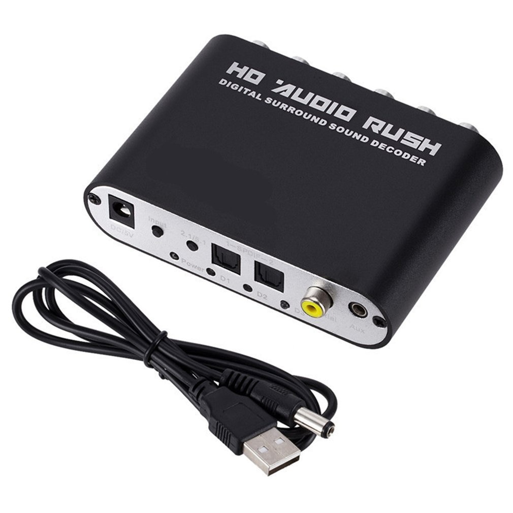 Digital 5.1 Audio Decoder Dolby Dts/Ac-3 Optical To 5.1-Channel RCA Analog Converter Sound Audio Adapter Amplifier Converter