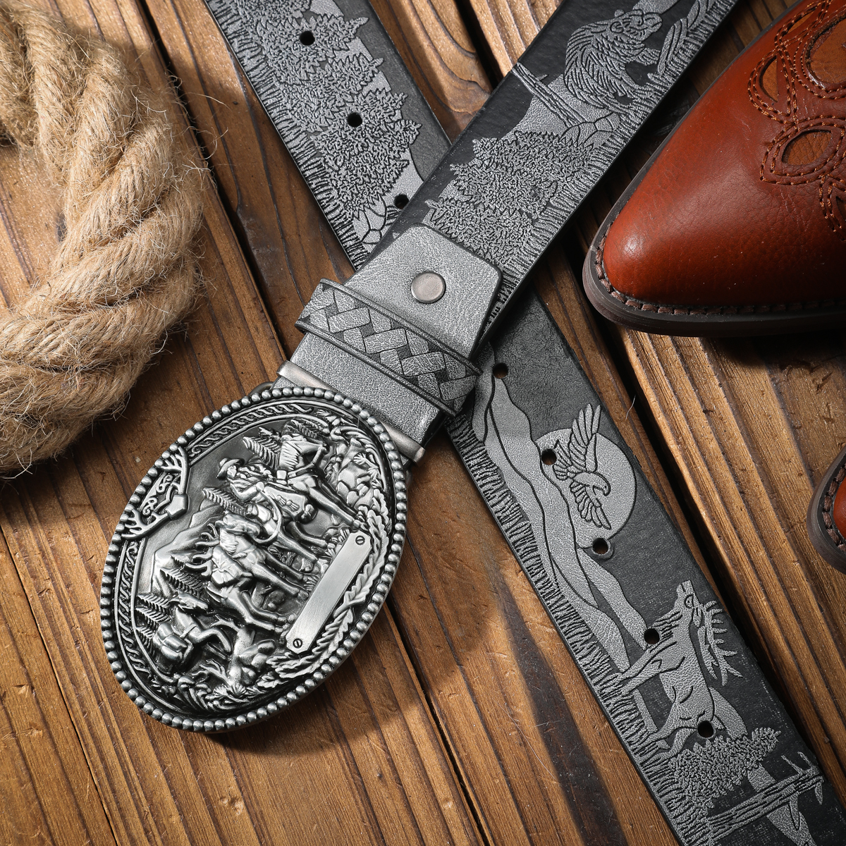 ¡Vintage se une a la ! Cinturón con hebilla de aleación de PU, adecuado para hombres y mujeres, para crear un estilo occidental personalizado: Blanco