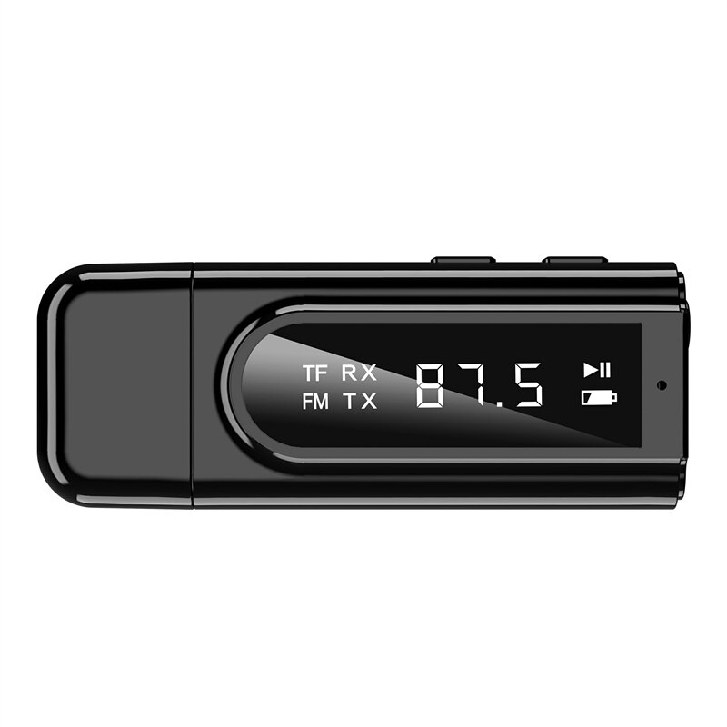 Ddj usb bluetooth 5.0 adapter, drahtloser sender mit lcd-display, usb-bluetooth-empfänger für fernseher, treiberloser usb-dongle 3.5mm: Schwarz