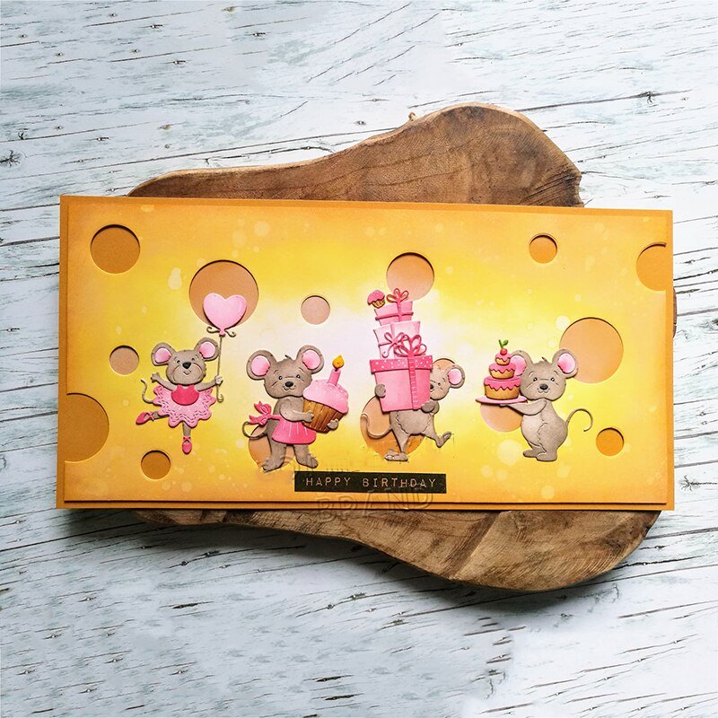 Verjaardag Mouse Cupcake Metalen Stansmessen Embossing Scrapbooking Stencil Craft Cut Sterft Voor Diy Kaart Handgemaakte