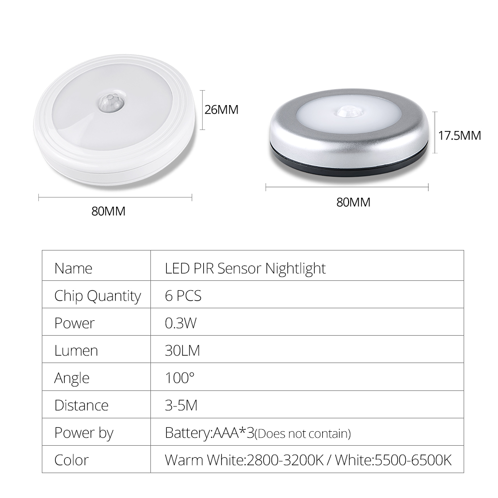 PIR Motion Sensor LED Night Lights Draadloze Touch Sensor LED Push Lamp Batterij Aangedreven Wandlamp Lampen Voor Stairway Kast Keuken