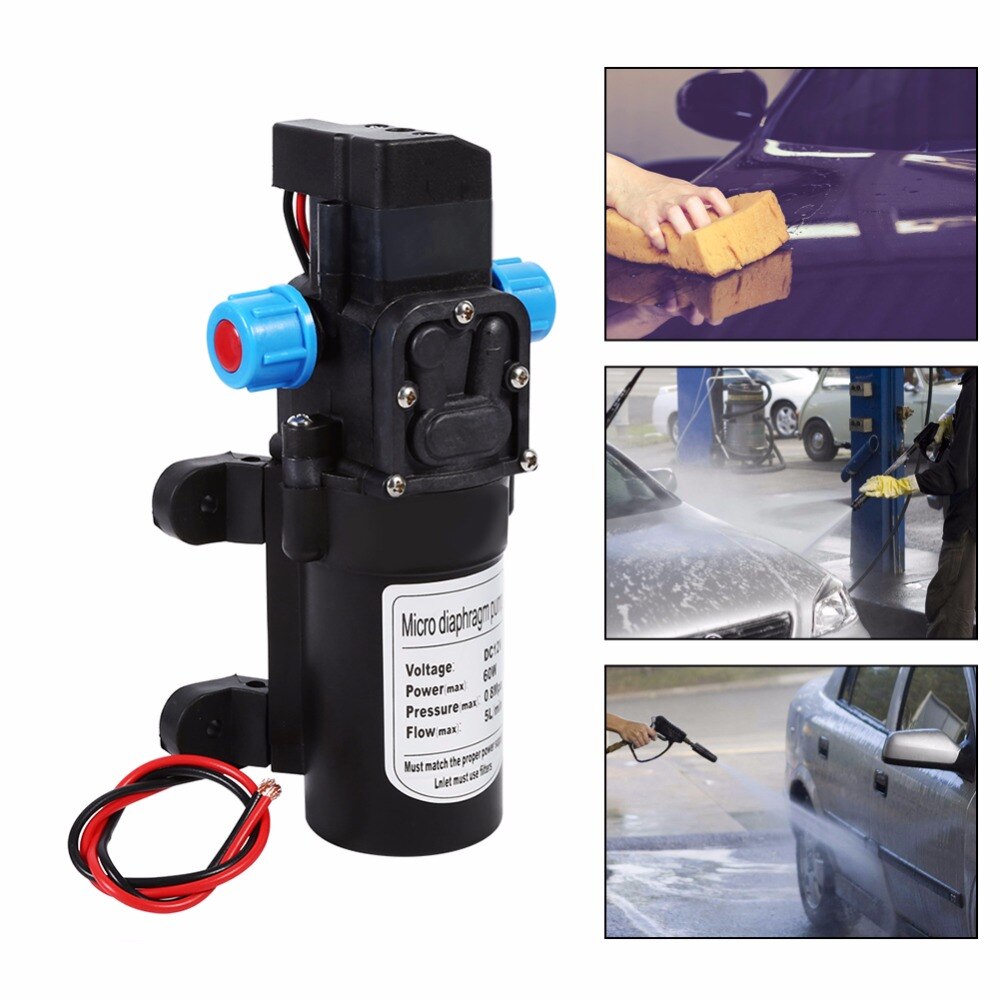 DC 12V 60W Micro Electric Diaphragm Water Pump Automatic Switch 5L/min High Pressure Car Washing Spray Water Pump 0.8Mpa 5L/min