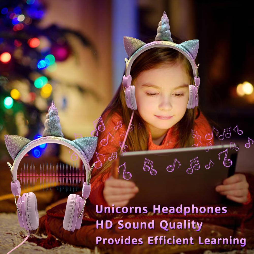 Jinserta søde enhjørninger kablede hovedtelefoner piger datter musik stereo øretelefon computer mobiltelefon gamer headset børn