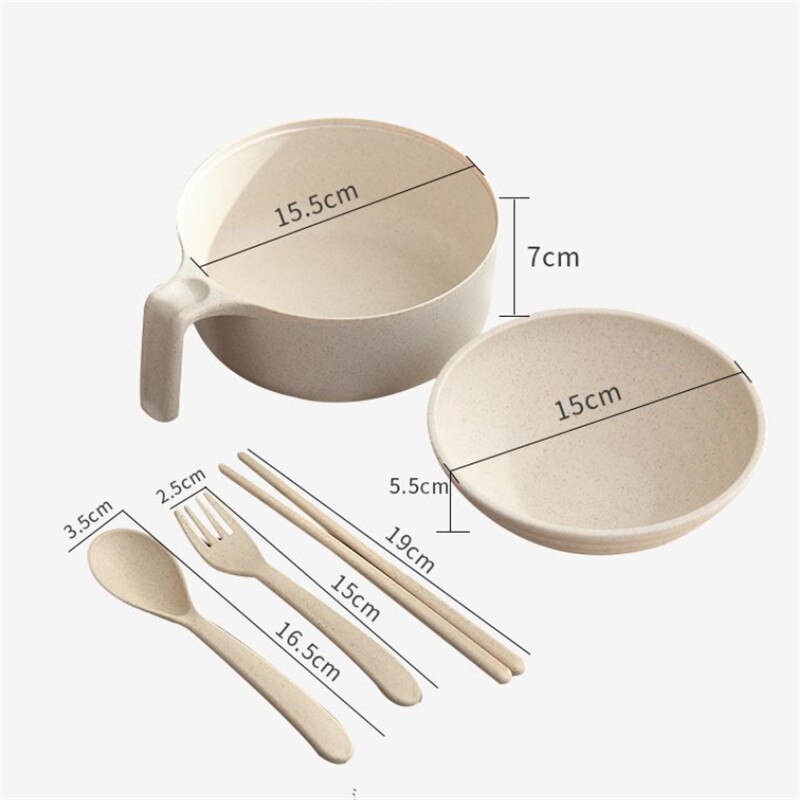 Cuenco de paja de trigo y fideos de estilo japonés, juego de vajilla ecológico con tapa y mango, tazón de sopa, tazón de arroz para ensalada y microondas