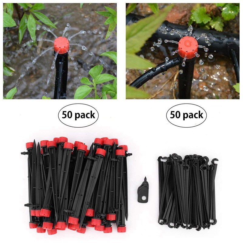 2 Set Adjustable Irrigation Drippers Micro-Sprinklers Heads 1/4 Inch Drip Watering Kits, 1 Set 101 Pcs & 1 Set 151 Pcs