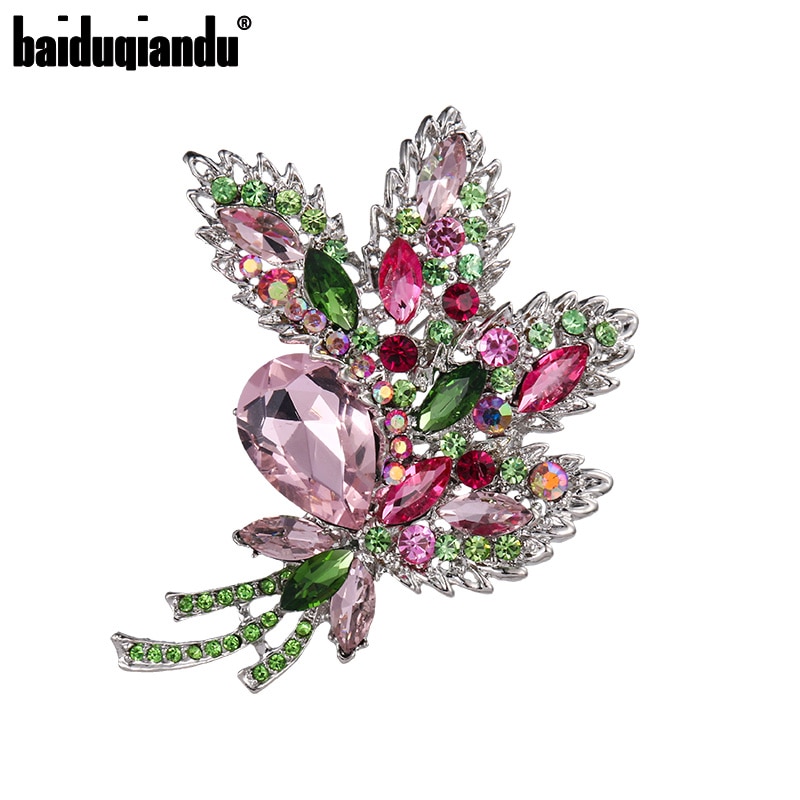 Baiduqiandu-broches larges pour femmes, belle couleur feuille de cristal, accessoire de bijouterie, Costume, nouveauté