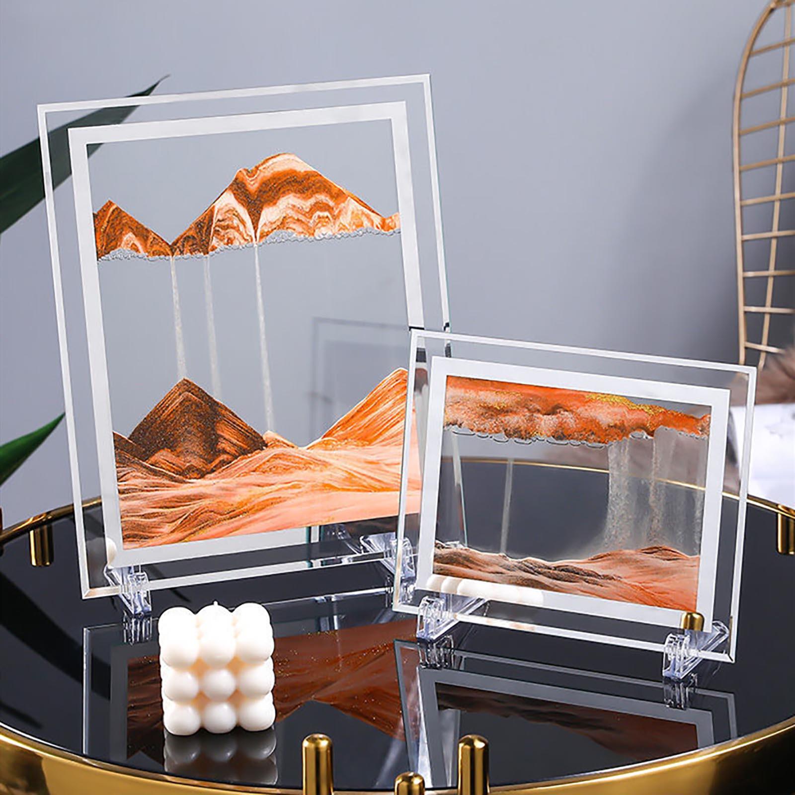 3D Glas Sandscape Zandloper Bewegende Zand Kunst Foto Rechthoek Glazen Ornamenten Desktop Decoratie Quicksand Schilderen Home Decor
