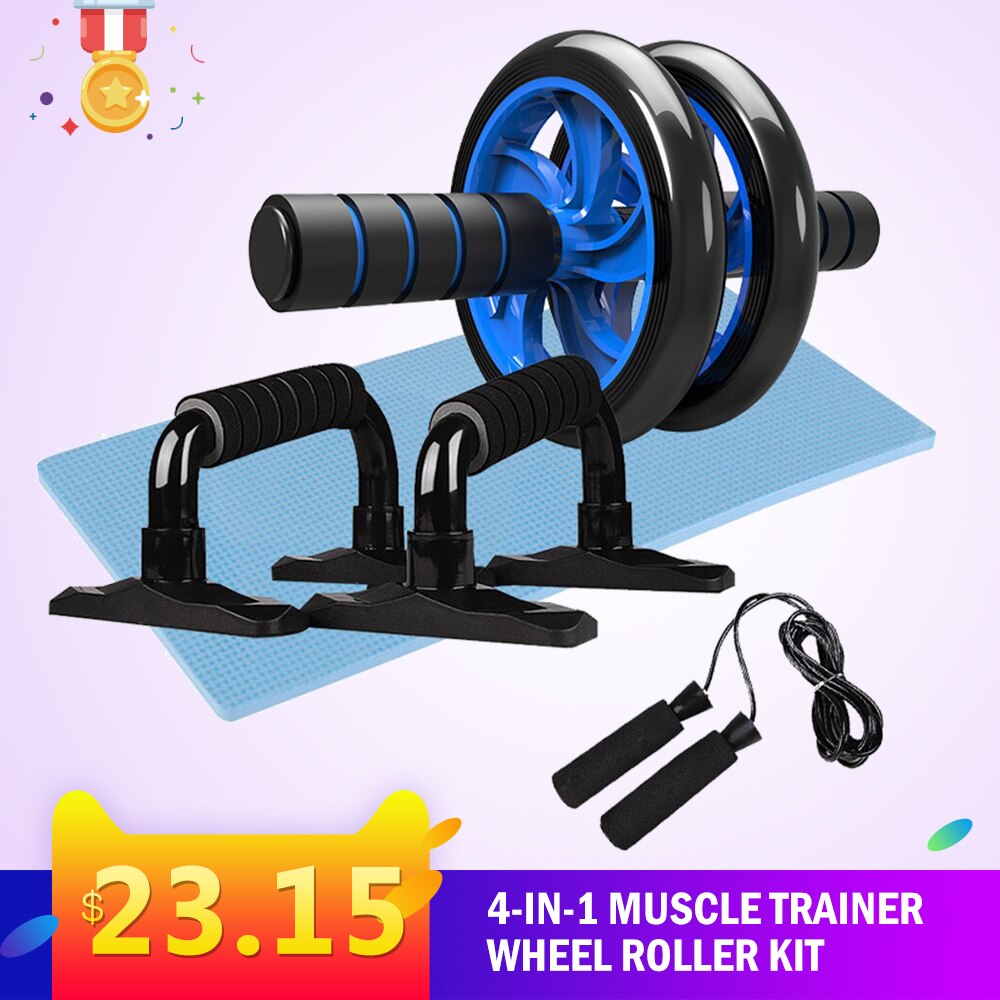 Gym Fitness Equipment 4-in-1 Muscle Trainer Wheel Roller Kit Abdominal Roller Push Up Jump Rope Workout Crossfit Sport Home Gym
