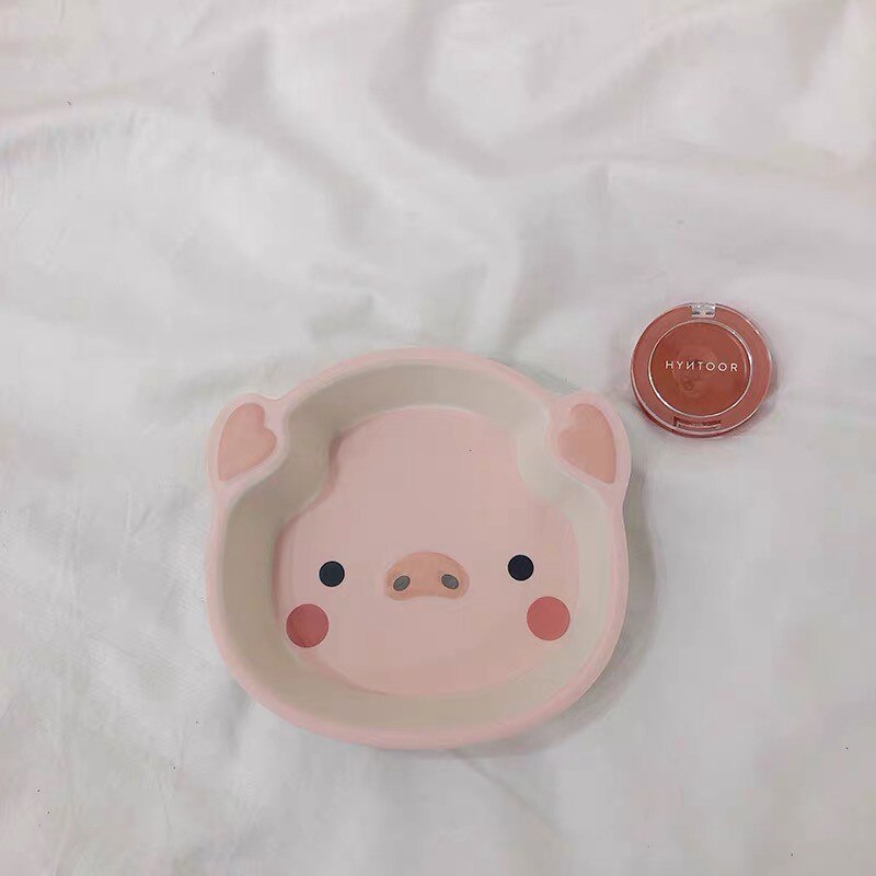 Cute pig estilo plato de la cena de fibra de bambú vajilla de los niños conjunto de la placa de la forma del cerdo placa de la historieta del bebé anti-caída bowl