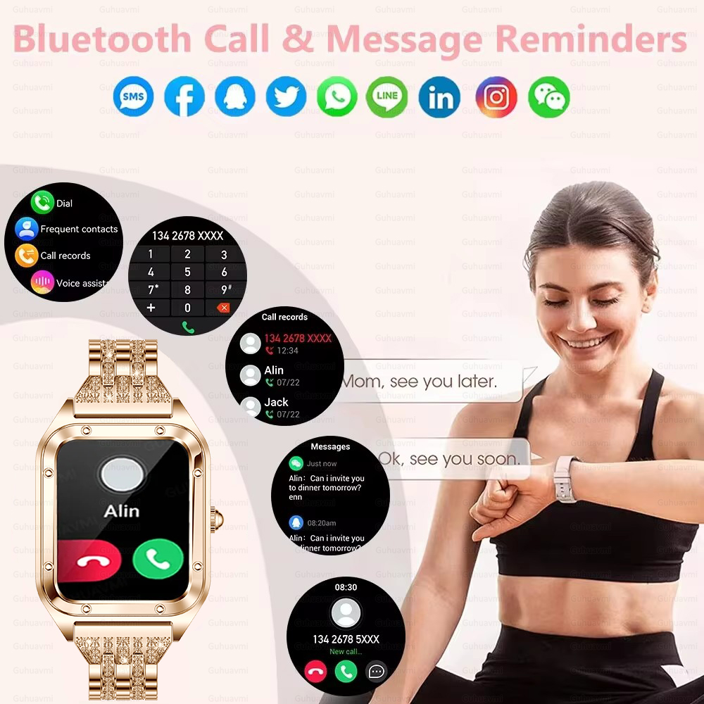 Reloj inteligente ultrafino de lujo para mujer, pantalla completamente táctil, frecuencia cardíaca, resistente al agua, rastreador de actividad/deporte, 2024