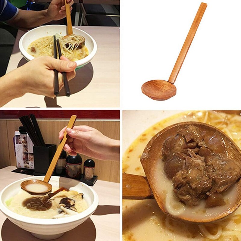 Japansk 8.5 tommer ramen håndlavet træ suppe ske træredskaber sat til køkken, træ grydeske 10 stk