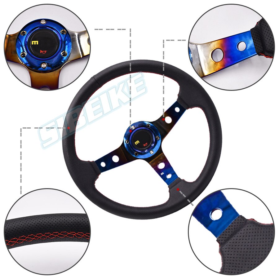 Volante de cuero de ante de 14 pulgadas para coche Universal, color azul quemado