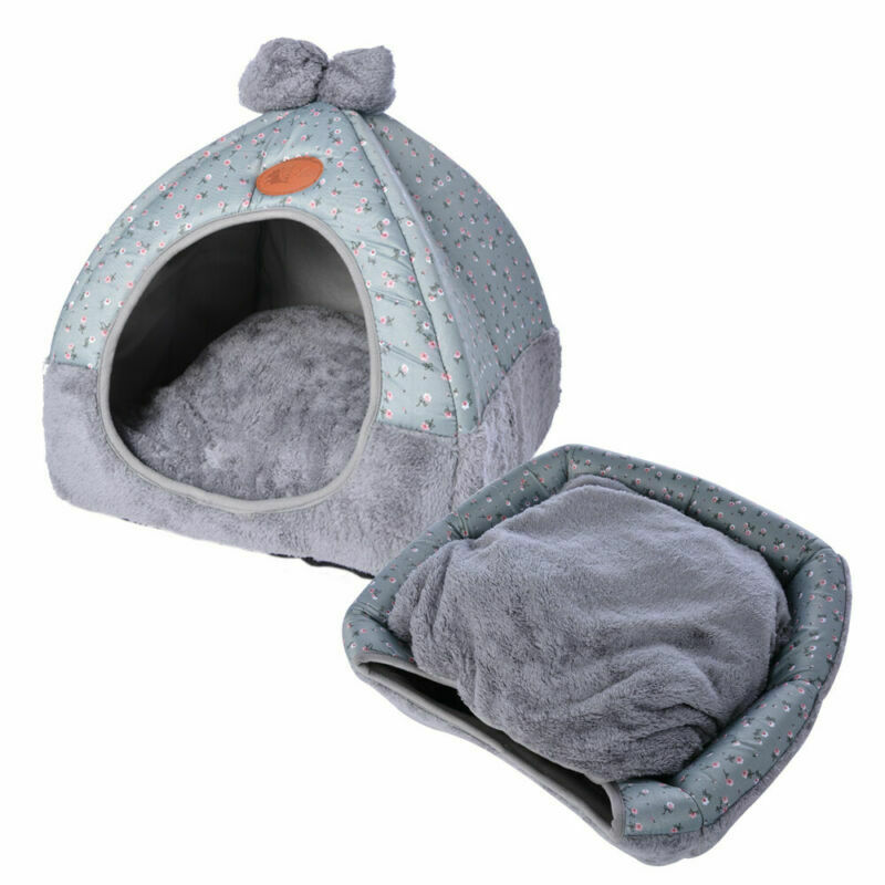 Casa de mascotas bonita iglú, cama de invierno de lana acolchada muy cálida, caseta para perros y gatos pequeños y medianos: Gris / L