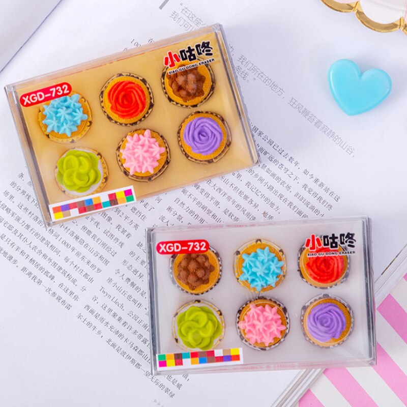 6pcs Cupcake series Eraser Set Cookie shape Eraser Cartoon Rubber Eraser Kawaii School Supplies Birthday Party Supplies