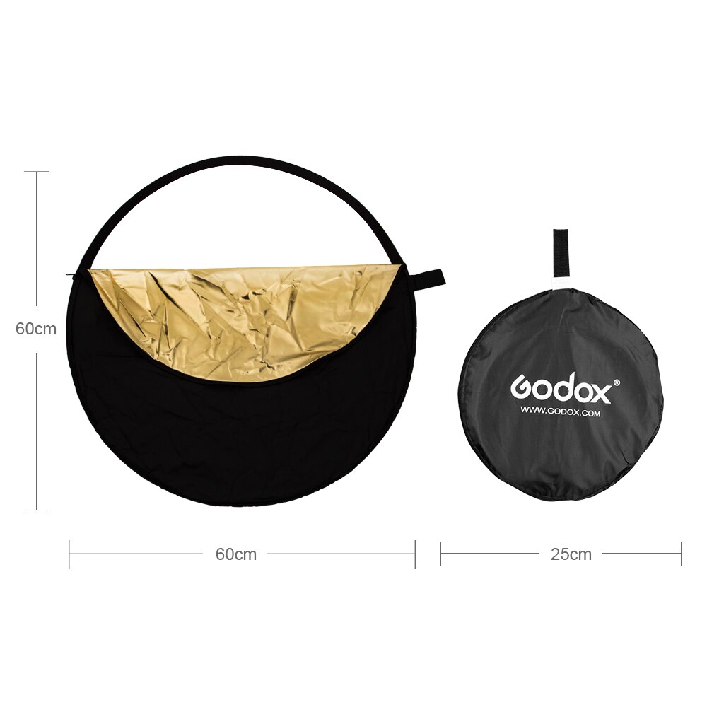 Riflettore Pieghevole 5 In 1 Godox 60cm – Oro, Argento, Bianco, Nero E Traslucido, Per Fotografia Professionale In Studio E Outdoor
