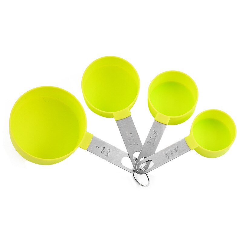 Stainless Steel Handle Measuring Spoon Plastic Measuring Cup 8 Piece Set With Graduated Measuring Spoon Set Baking Tool ZB824: yellow cup