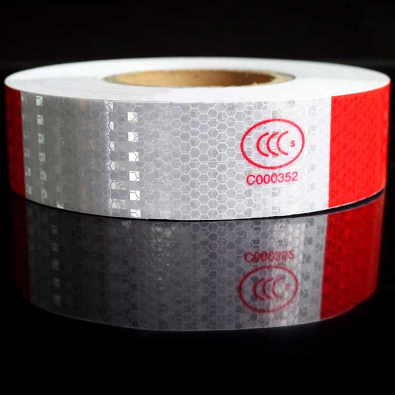 5cm*3m Dark Red & White Silver Alternate with Lattice Reflective Tape Sticker Car Vehicle Truck Roadway Warning Strip DIY Decal
