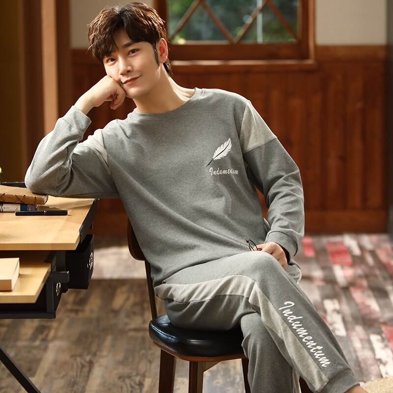 Ensemble pyjama M-XXXL coton pur pour homme, doux et confortable, manches longues, pantalon, grandes tailles, printemps, automne, hiver: M