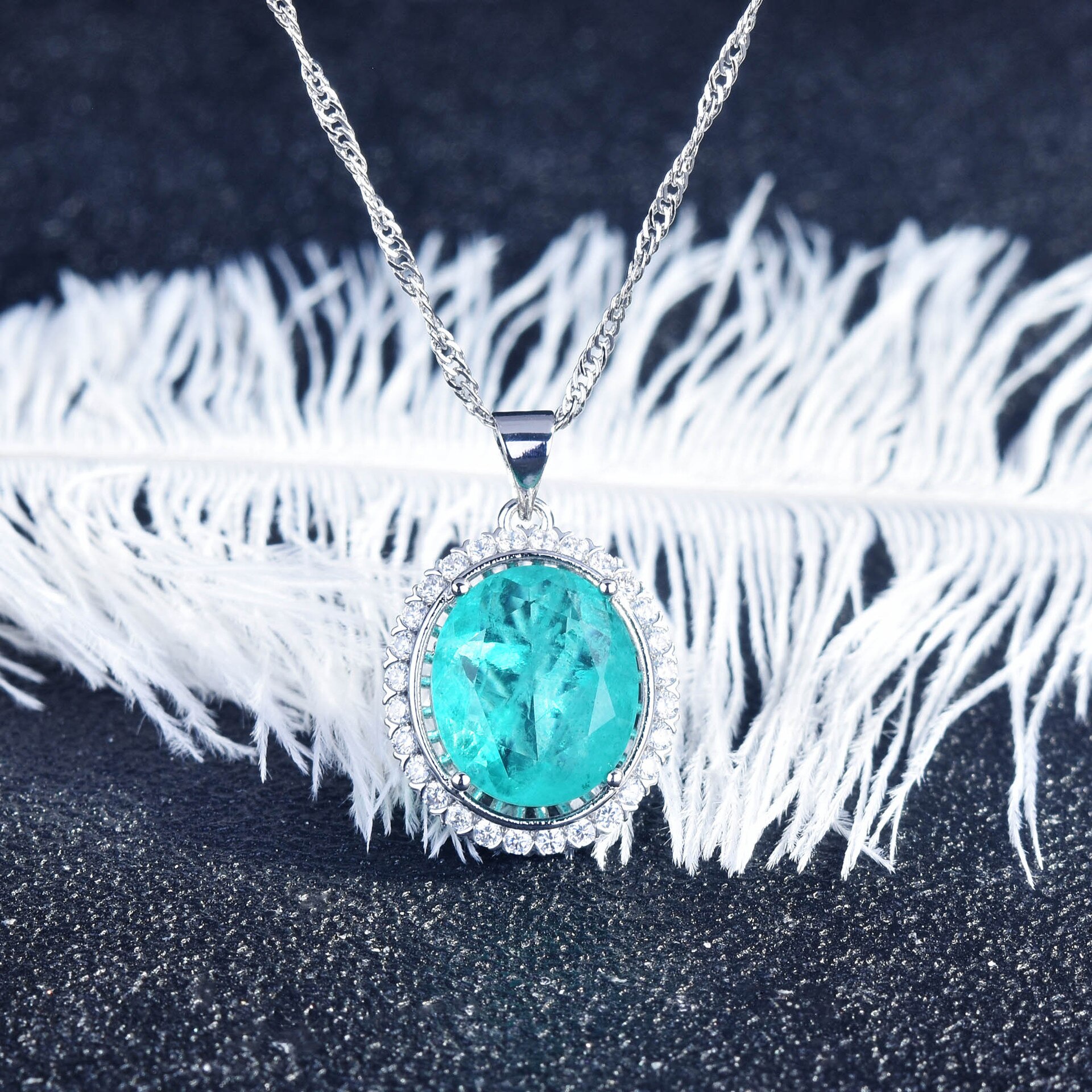 empfindlich Ei bilden Brasilien Paraiba Turmalin Silber Farbe Ring Ohrringe Halskette Ketten Schmuck-einstellen für Frauen