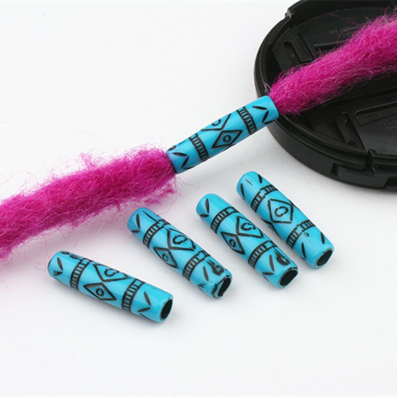 20 Pcs/set Hair Ring Blue Plastic Vintage Pattern Dreadlocks Filigree Tube Dread Locks Ring Hair Braid Rings Braiding Beads