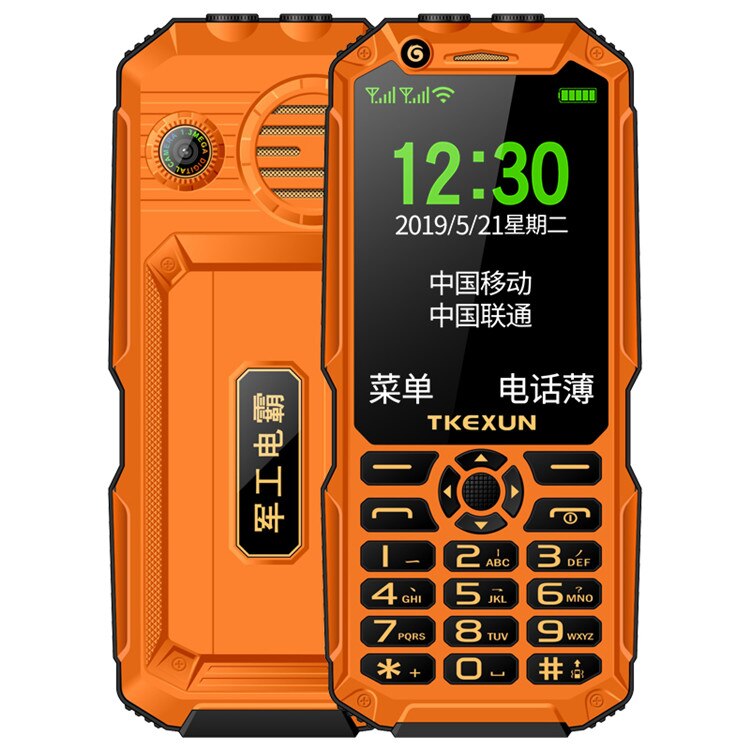 Tkexun  q8a ondersteunt wifi-mobiele telefoon met drukknop en powerbank, analoge 3.0 inch mobiele telefoon met dubbele zaklamp en grote stemcel: Russisch toetsenbord toevoegen / Oranje