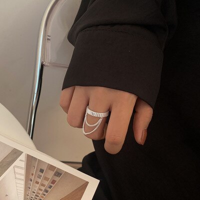 Double Finger Chain Rings for Women Alloy Adjustable Open Finger Ring Party Trend Jewelry: 12