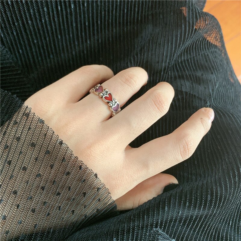 Stile Punk in metallo che ripristina antichi modi è rosso e nero anello a catena anello anello anello donna gioielli da sposa regalo