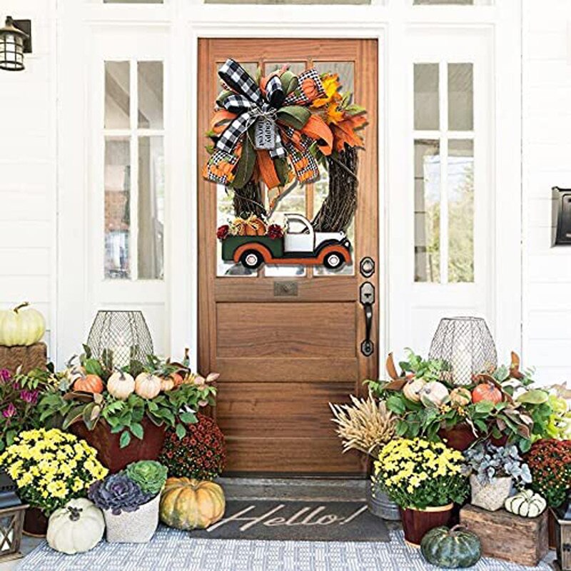 Pompoen Truck Krans Deur Opknoping Ornamenten Xmas Hanger Vrolijk Kerstfeest Decoratie Voor Thuis Halloween Party Thanksgiving Decor