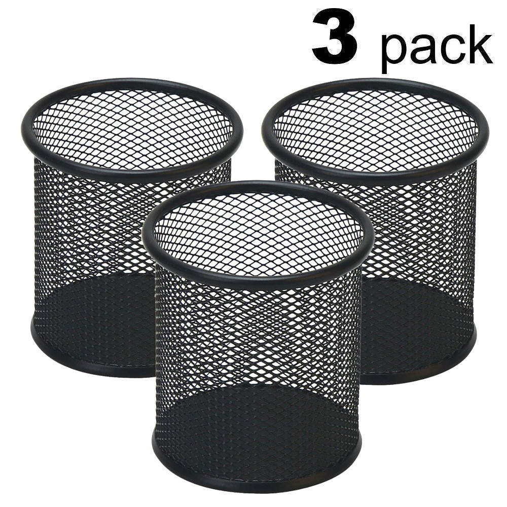 Steel Metal Mesh Cylinder Pen Pencil Eraser Stationery Round Pen Holders Office Accessories Holder Container Pen Cas Desktop: Default Title