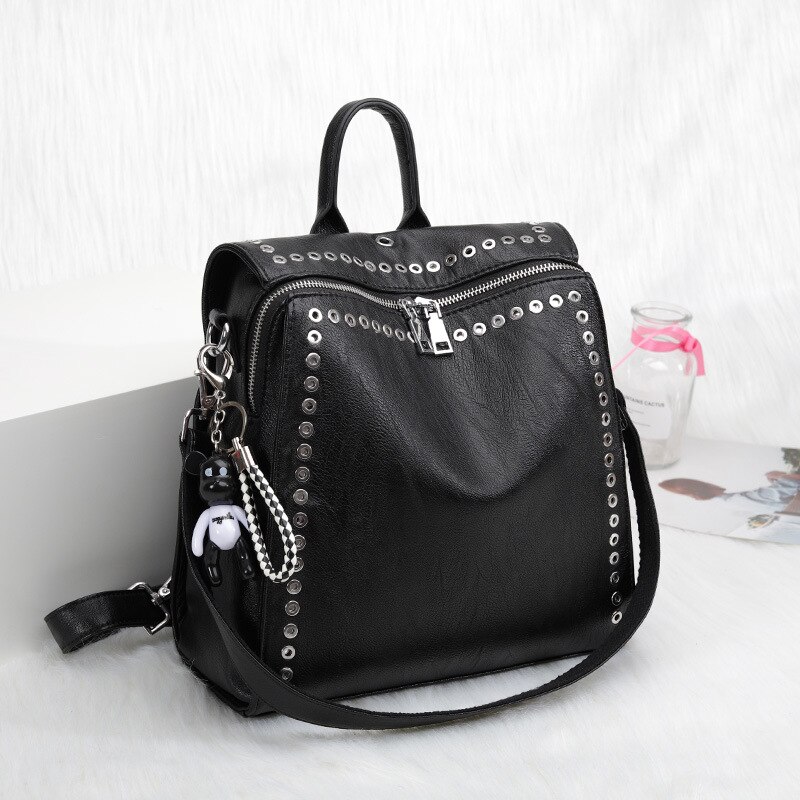 Dames PU Leren Rugzak - Klinknagel & Slot Decoratie - Schooltas voor Tienermeisjes