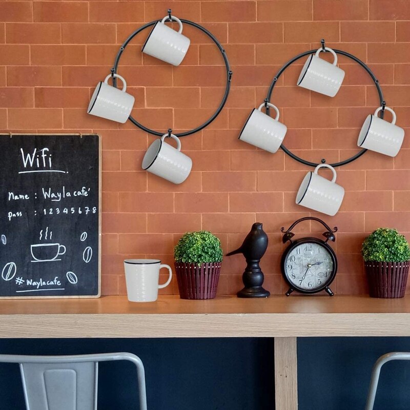 Mural Porte-Gobelet À Café (9.8 pouces/3 pièces) Rond Porte-gobelet Avec tasse à café Rack De Stockage Et Rack De Stockage