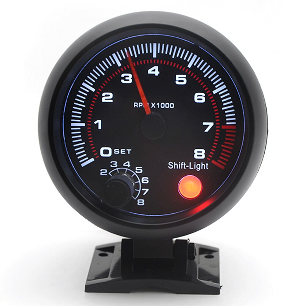 3.75&quot; 95mm Tachometer RPM Gauge White Led With Internal Shift Light Black Case