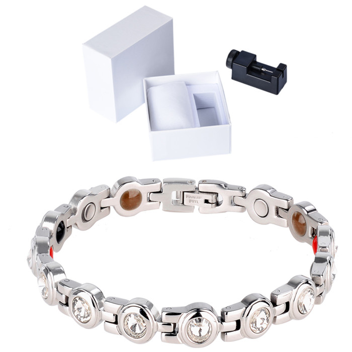 Bracelet magnétique de santé d'énergie d'acier inoxydable de petite grenouille avec le bracelets pour femme d'amitié de strass d'aimant: 10079 SET Gift Box