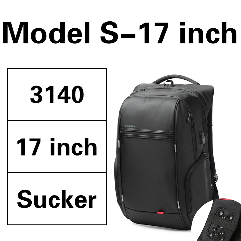 Kingsons Functionele Rugzak Mannen Laptop 13.3 15.6 17.3 Inch Anti-Diefstal Reizen Rugzakken Waterdichte Schooltassen Casual Daypacks: ModelS-17inch Sucker