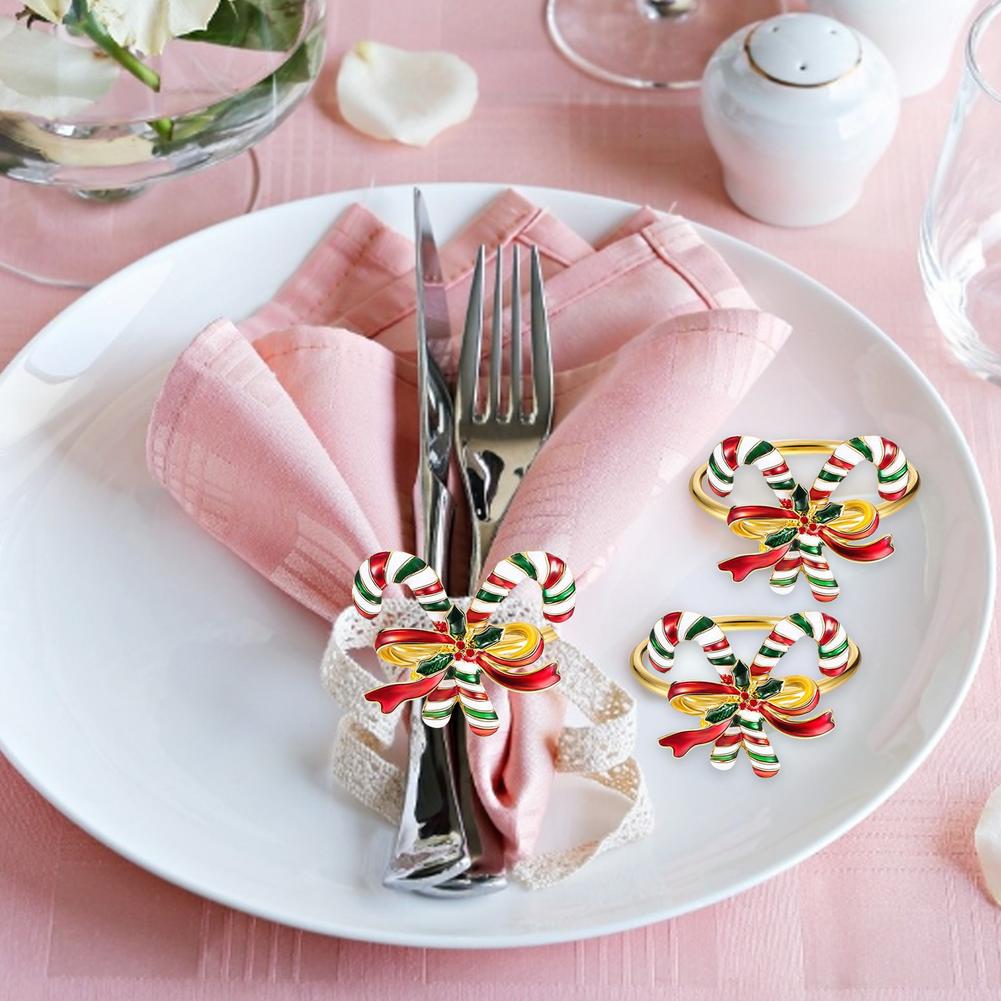 6PCS Napkin Ring Napkin Holder Christmas Candy Cane Napkin Buckle Christmas Wedding Party Napkin Circle Decoration Party
