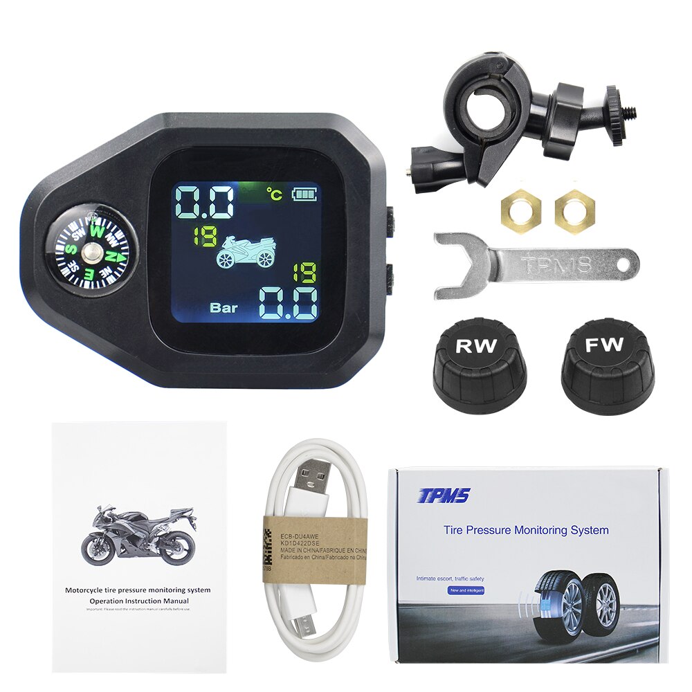 Original Wireless Motorcycle TPMS Tire Pressure Monitoring System Motor Tyre LCD Display Internal or External TH/WI Sensors