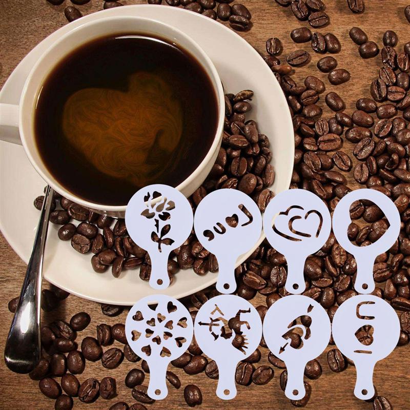 8Pcs Coffee Latte Cappuccino Barista Art Stencils Cake Duster Templates Coffee Tools Christmas /Valentine Coffee Stencils
