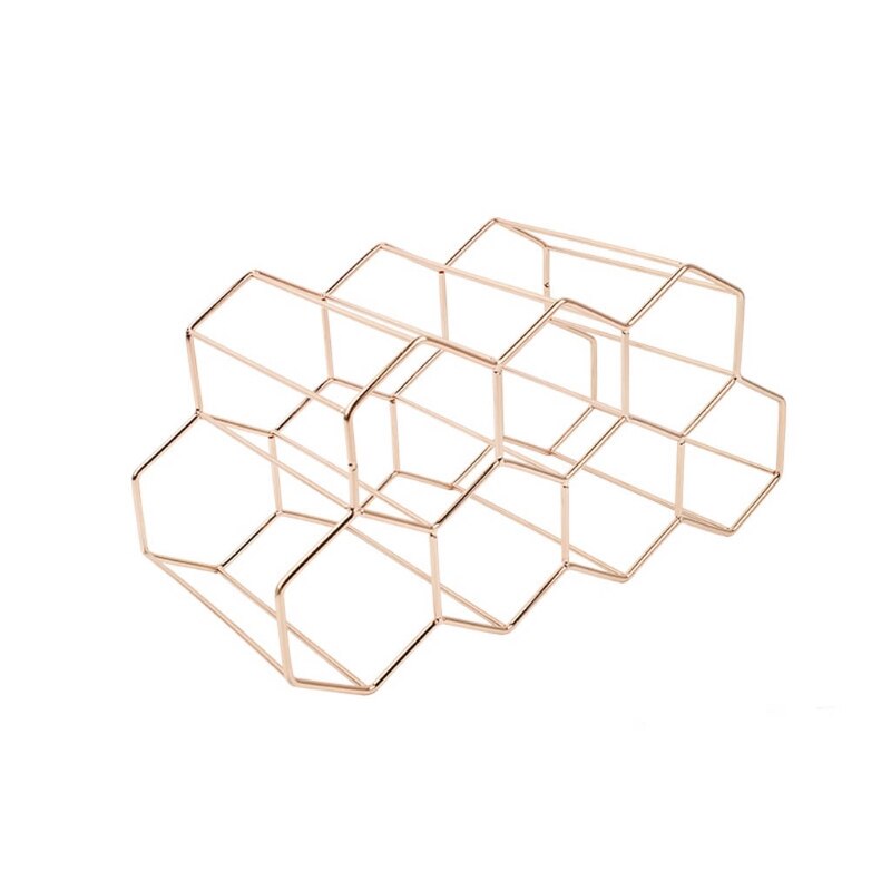 Metalen Honingraat Wijnrek Wijn Fles Opslag Bijenkorf Tafelblad Moderne Wijnrek Hexagon 9 Fles Wijn Houder Display: Gold
