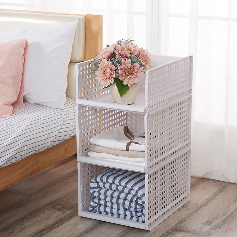 Plastic Drawer Organizer Foldable Clothes Shelf Baskets Stackable Wardrobe Storage Box for Bedroom &amp; Bathroom Kitchen Drawer
