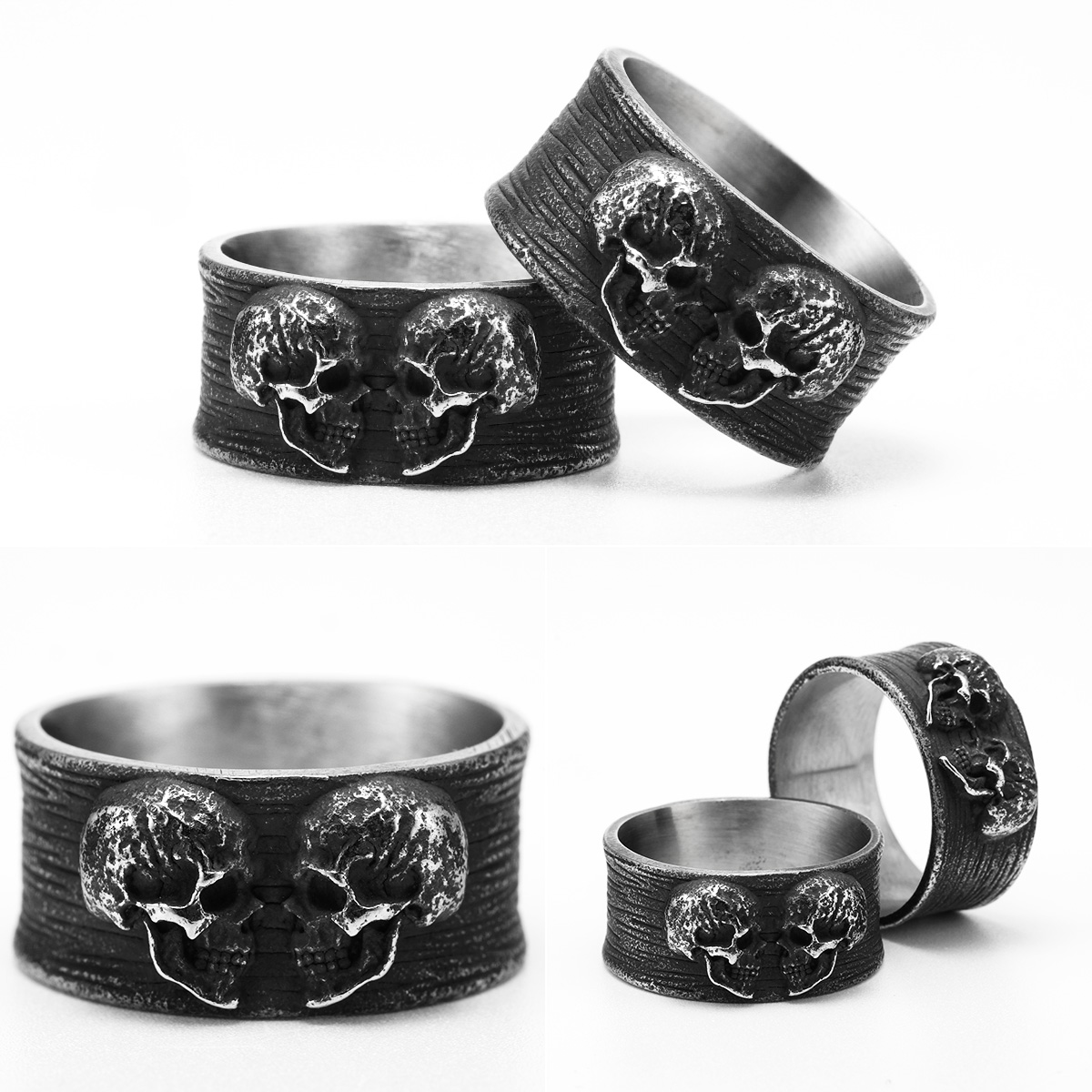 Anillos de pareja de calaveras gemelas para hombre, joyería de acero inoxidable para mujer, Punk, gótico, Rock, Vintage, negro, accesorios de , al por mayor