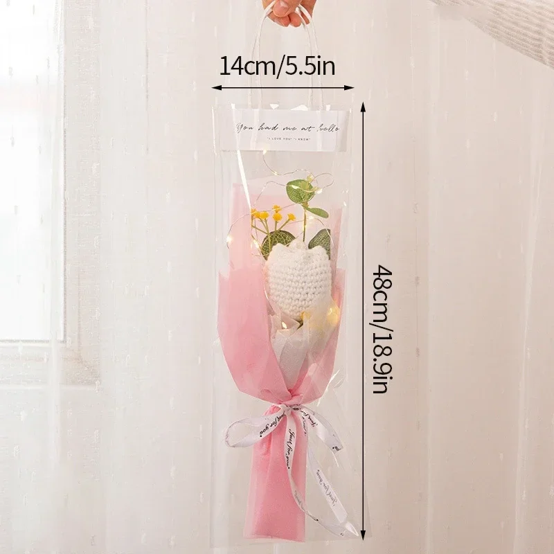 Afgewerkt Afstudeerbloemenboeket Gebreid Bloemenboeket Met Cadeautasje Lamp String Festival Moederdag Handgemaakte: Black