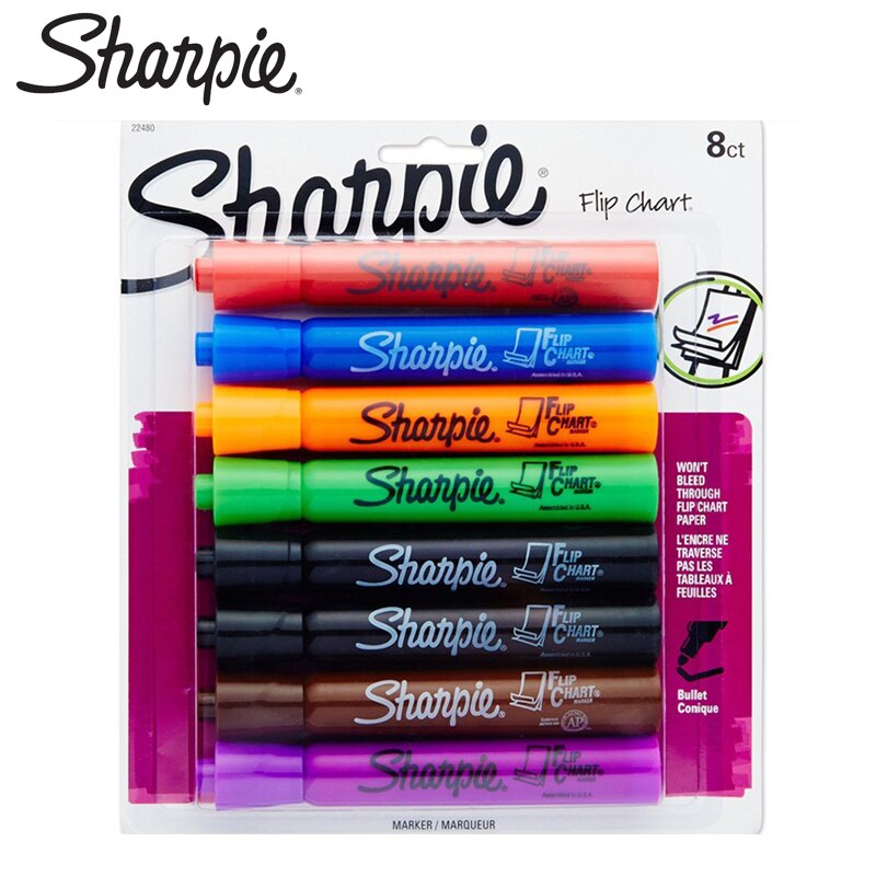8 Pens/Box American Sanford Sharpie Whiteboard Marker Set Flipchart Mark Hanging Paperboard Special Pen Round Head 22480
