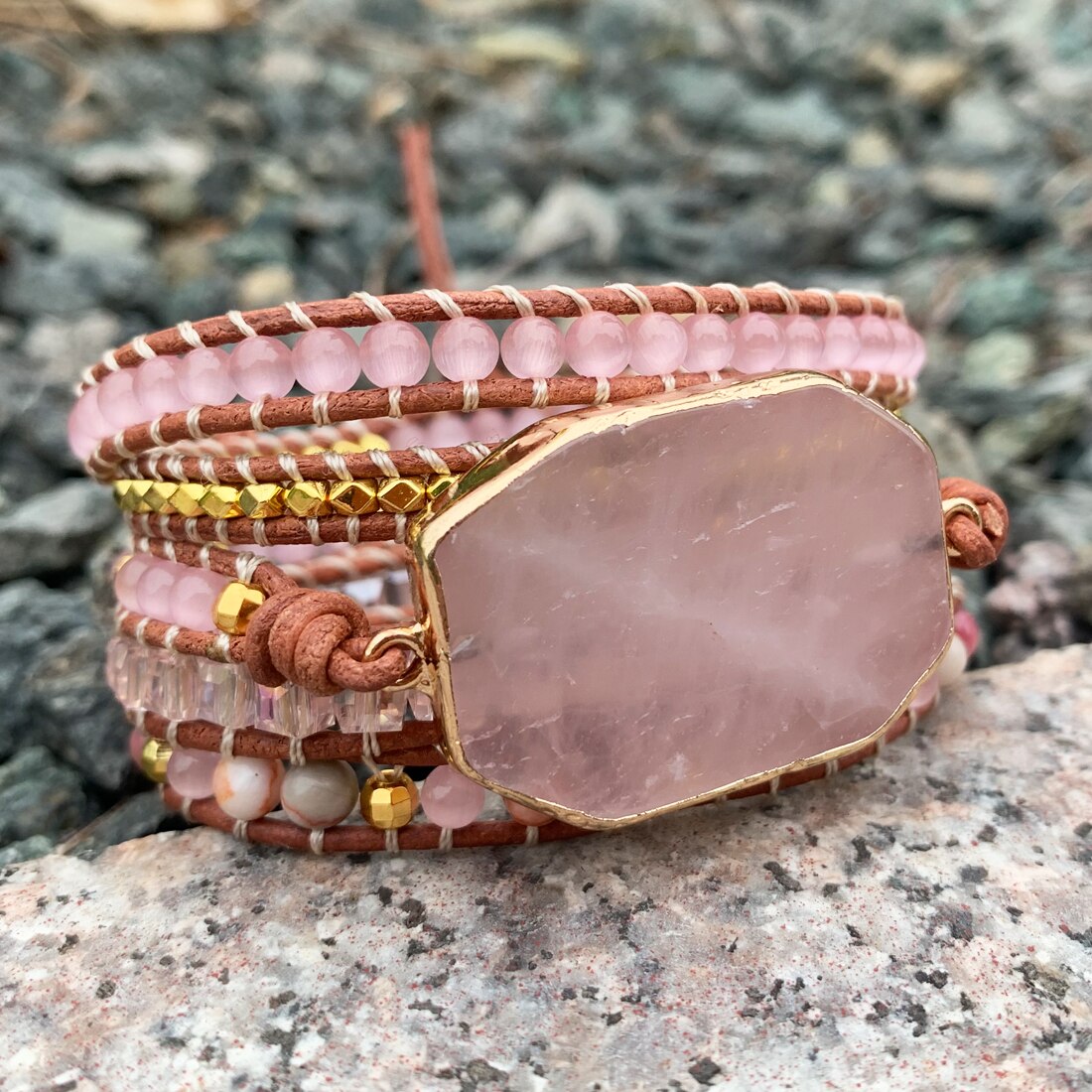 YGLINE Natural Stone Bracelet 5 Wraps Bracelet Handmade Boho Pink Bracelet For Women Bracelet