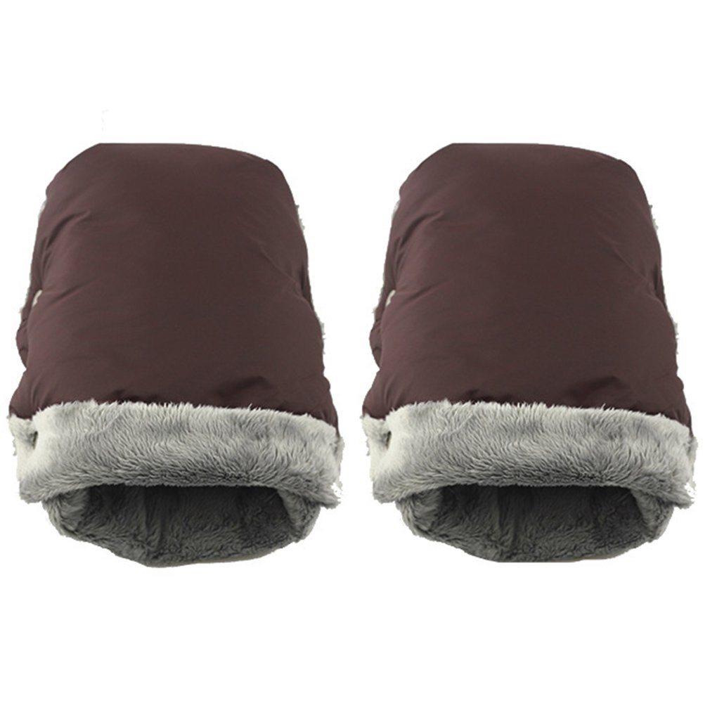 1 Pair Winter Warm Stroller Gloves Waterproof Pram Stroller Baby Cart Fleece Hand Muff Mitten Baby Buggy Clutch Cart Glove: Brown