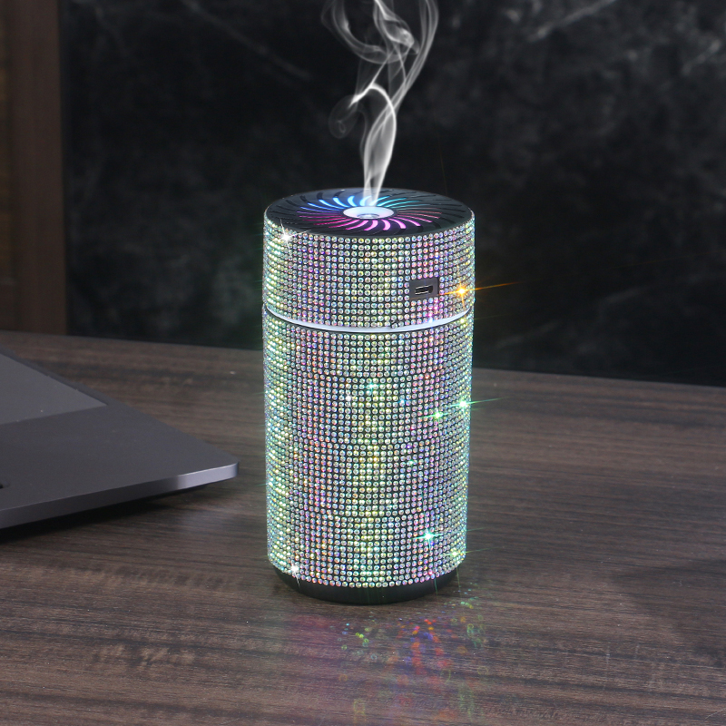 Luxe Glanzende Auto Diffuser Luchtbevochtiger Met Led Licht Diamant Auto Luchtreiniger Diffuser Luchtverfrisser Bling Auto Accessoires: Bruin