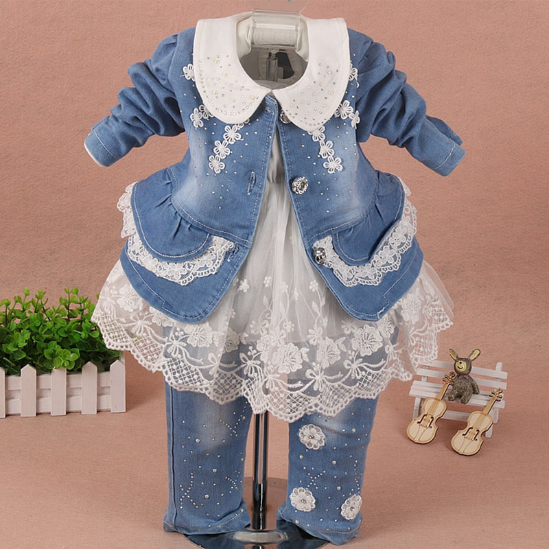Niños conjunto, ropa de bebé niña 3 piezas traje de chaqueta pantalones de mezclilla otoño primavera ropa jeans para bebé niño chico Rosa kit de bebe