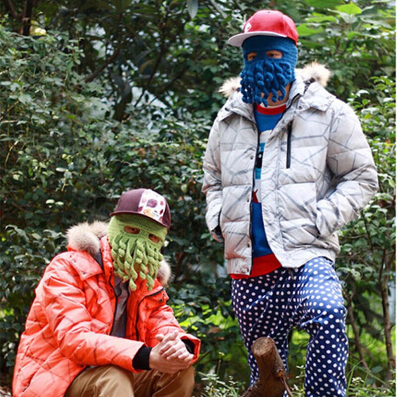 Nyhet rolig fest bläckfisk skäggmössa unisex djur cthulu virkad tentakel stickad vindmask skidkeps halloween hattar